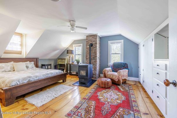 Bedroom, Fireplace, Interior, Wood Texture Flooring