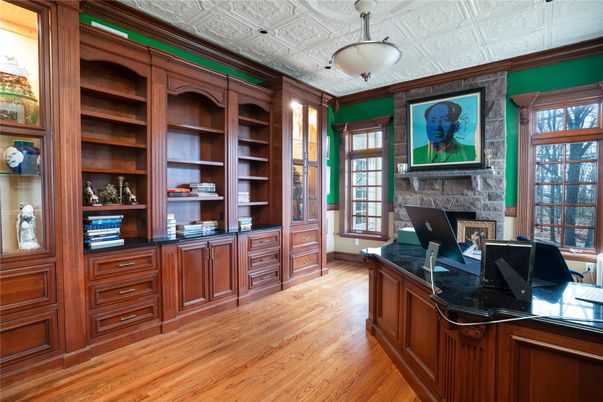 Fireplace, Home Office, Interior, Wood Texture Flooring