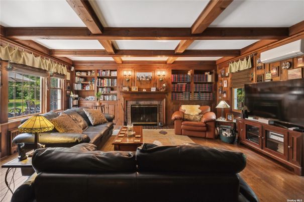 Fireplace, Interior, Living room, Wooden Beams, Wood Texture Flooring, Wooden Walls
