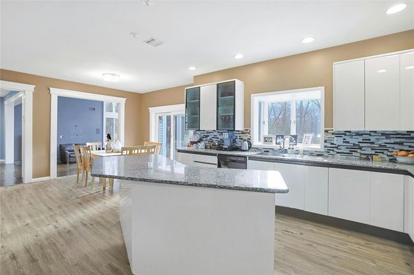 Dining room, Interior, Kitchen, Recessed Lighting, Wood Texture Flooring