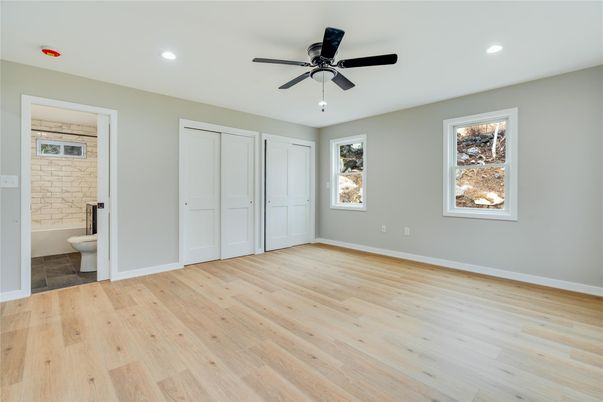 Bathroom, Empty room, Interior, Recessed Lighting, Wood Texture Flooring