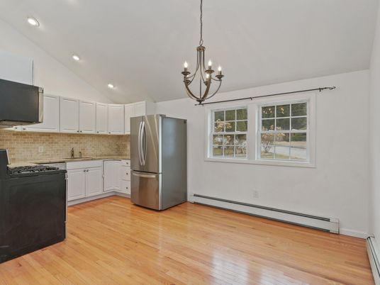 Chandelier, Interior, Kitchen, Recessed Lighting, Stainless Steel Appliances, Wood Texture Flooring