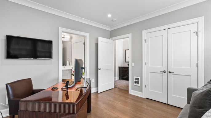 Home Office, Interior, Recessed Lighting, Wood Texture Flooring
