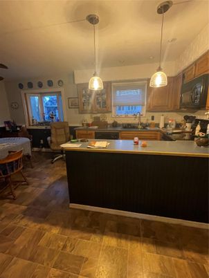 Interior, Kitchen, Pendant Lights, Wood Texture Flooring