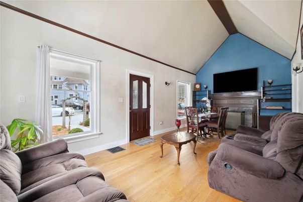 Dining room, Fireplace, Interior, Living room, Wood Texture Flooring