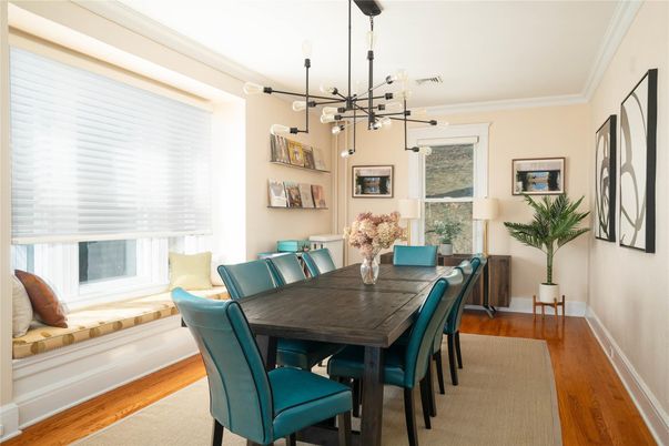 Dining room, Interior, Pendant Lights, Wood Texture Flooring