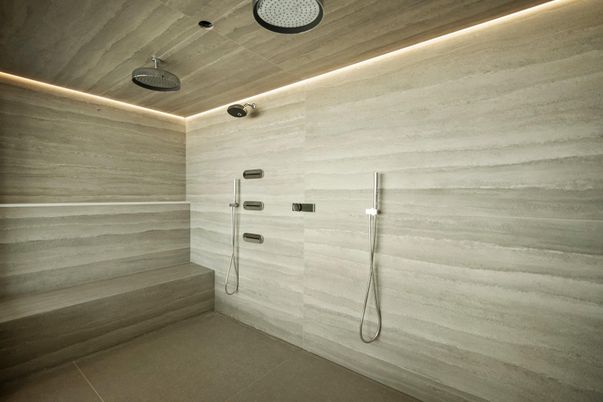 Bathroom, Glass Shower, Interior, Wooden Ceilings, Wooden Walls