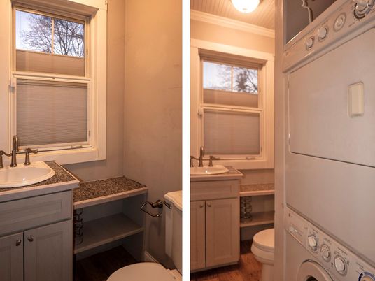 Bathroom, Interior, Utility Closets, Washer, Wood Texture Flooring