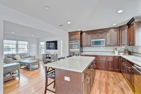 Interior, Kitchen, Living room, Recessed Lighting, Stainless Steel Appliances, Wood Texture Flooring