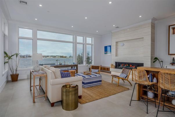 Fireplace, Interior, Living room, Recessed Lighting, Water