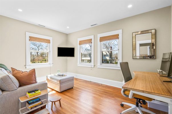 Home Office, Interior, Recessed Lighting, Wood Texture Flooring