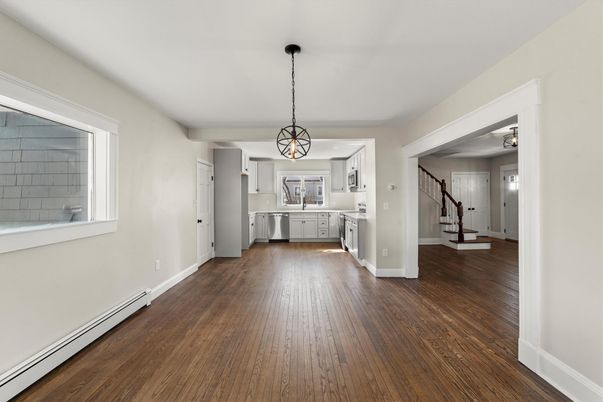 Interior, Kitchen, Pendant Lights, Wood Texture Flooring