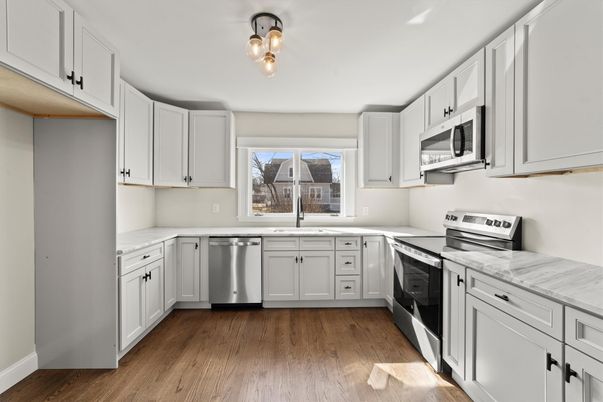 Interior, Kitchen, Stainless Steel Appliances, Wood Texture Flooring