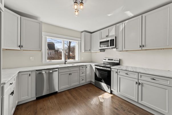 Interior, Kitchen, Stainless Steel Appliances, Wood Texture Flooring