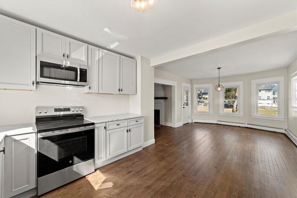 Interior, Kitchen, Pendant Lights, Stainless Steel Appliances, Wood Texture Flooring