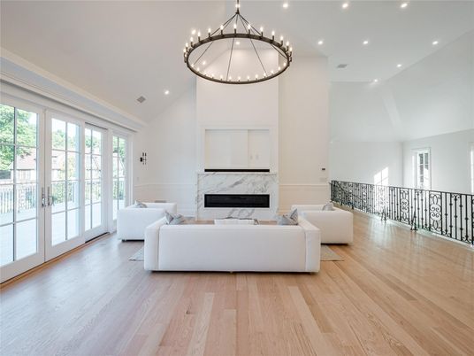 Fireplace, Interior, Living room, Pendant Lights, Recessed Lighting, Wood Texture Flooring