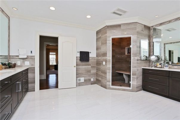 Bathroom, Dual Sink Vanities, Glass Shower, Interior, Recessed Lighting