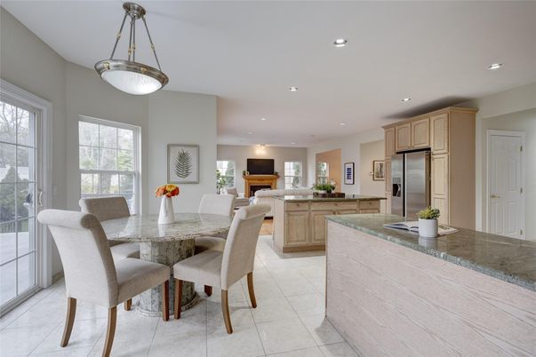 Dining room, Fireplace, Interior, Kitchen, Pendant Lights, Recessed Lighting, Stainless Steel Appliances