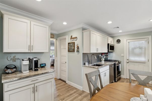Interior, Kitchen, Recessed Lighting, Wood Texture Flooring