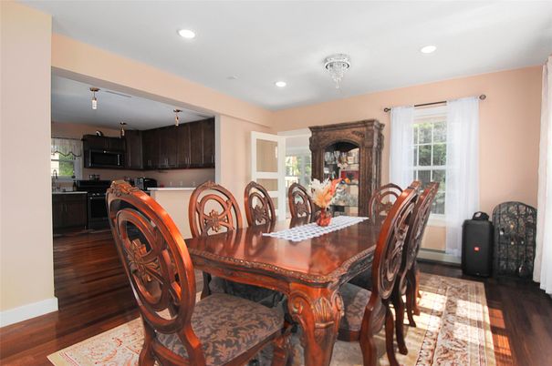 Dining room, Interior, Recessed Lighting, Wood Texture Flooring
