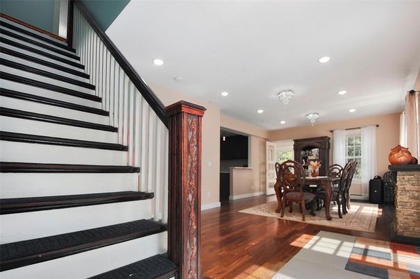 Dining room, Interior, Recessed Lighting, Wood Texture Flooring