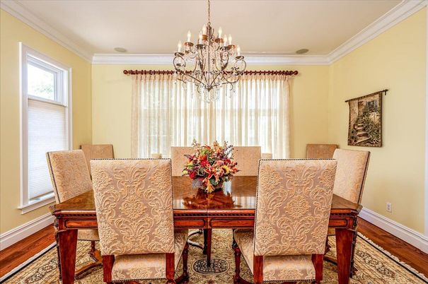 Chandelier, Dining room, Interior, Wood Texture Flooring