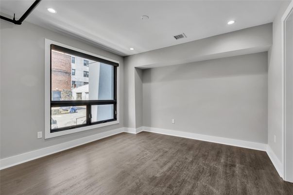 Empty room, Interior, Recessed Lighting, Wood Texture Flooring