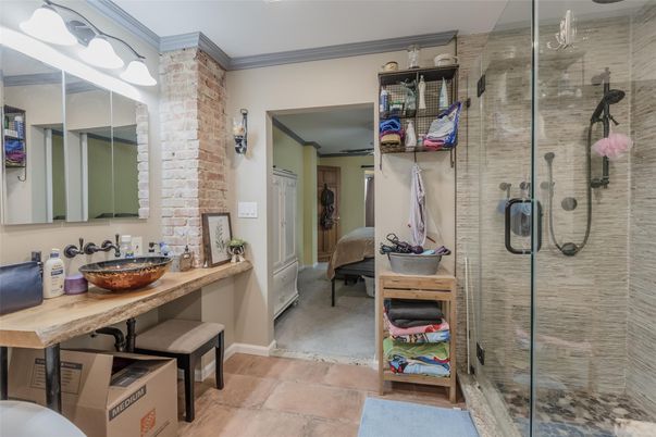 Bathroom, Glass Shower, Interior, Stone Walls