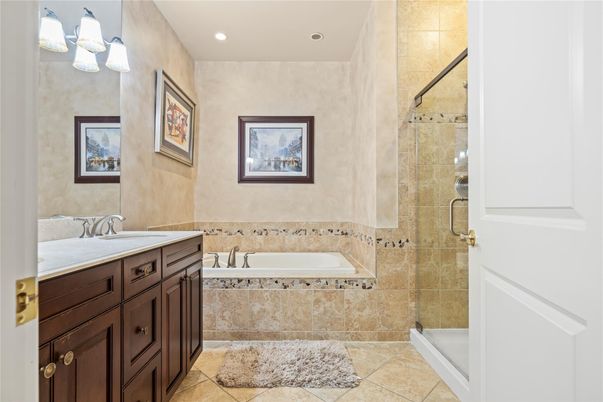 Bathroom, Dual Sink Vanities, Glass Shower, Interior, Recessed Lighting