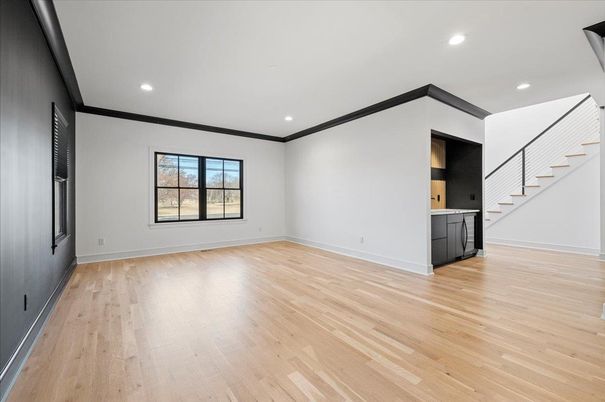 Empty room, Interior, Recessed Lighting, Wood Texture Flooring