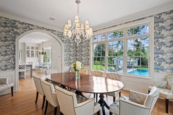 Chandelier, Dining room, Interior, Pendant Lights, Wood Texture Flooring