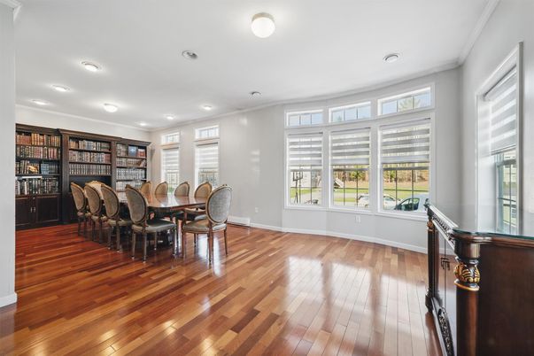 Dining room, Interior, Recessed Lighting, Wood Texture Flooring