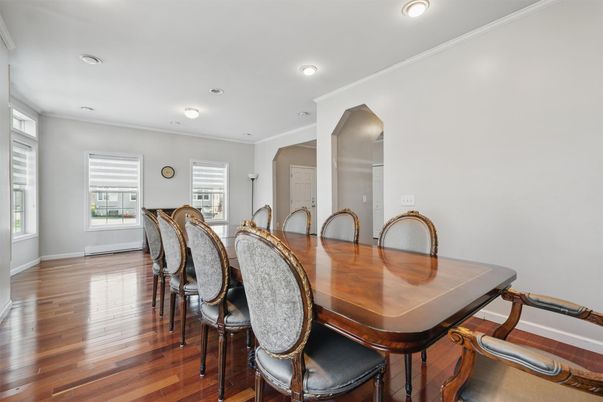 Dining room, Interior, Recessed Lighting, Wood Texture Flooring