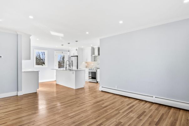 Interior, Kitchen, Pendant Lights, Recessed Lighting, Wood Texture Flooring