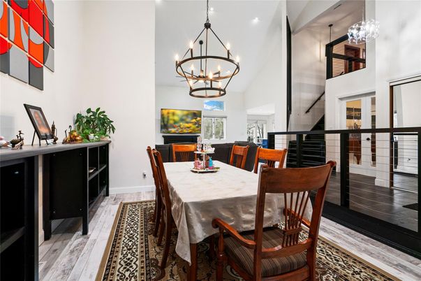 Chandelier, Dining room, Interior, Pendant Lights, Wood Texture Flooring