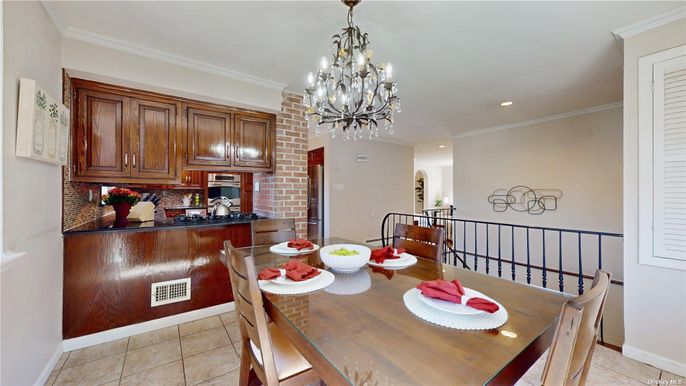 Chandelier, Dining room, Interior, Kitchen, Recessed Lighting, Stone Walls