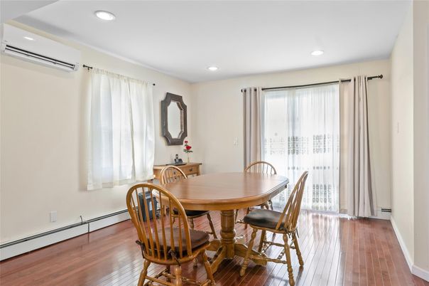 Dining room, Interior, Recessed Lighting, Wood Texture Flooring