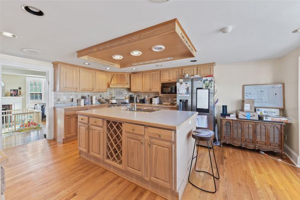 Interior, Kitchen, Recessed Lighting, Wood Texture Flooring
