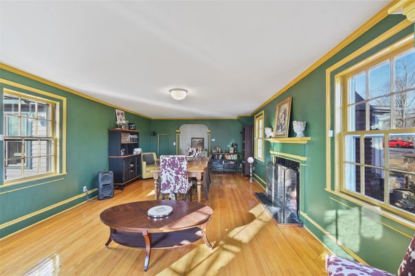 Dining room, Fireplace, Interior, Wood Texture Flooring