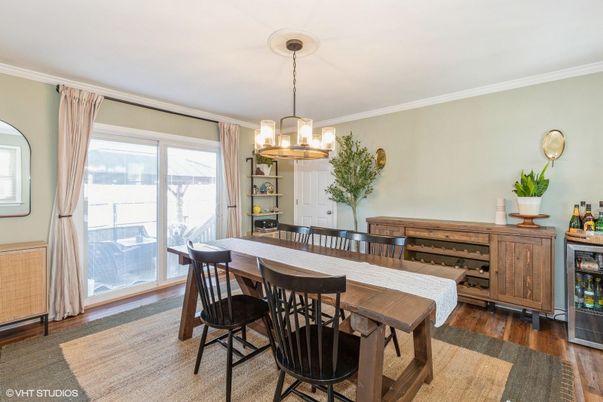 Dining room, Interior, Pendant Lights, Wood Texture Flooring