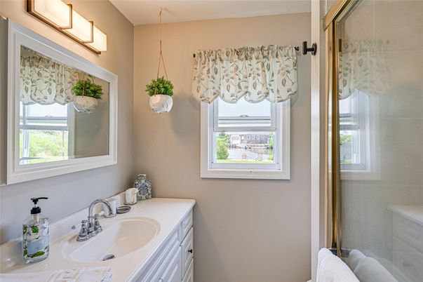 Bathroom, Glass Shower, Interior, Pendant Lights