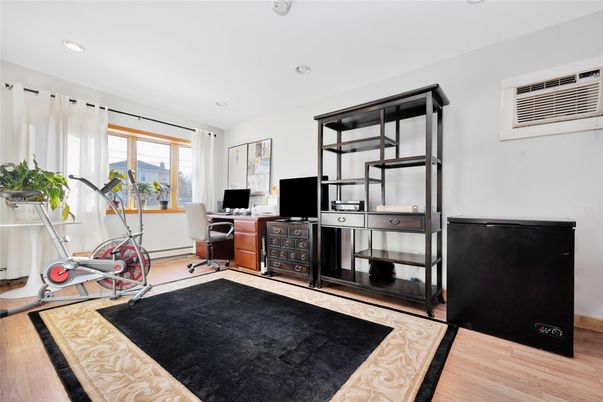Fitness Equipment, Home Office, Interior, Recessed Lighting, Wood Texture Flooring