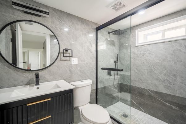Bathroom, Glass Shower, Interior, Recessed Lighting