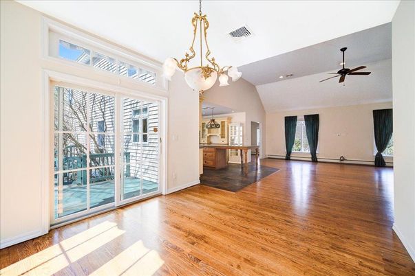 Chandelier, Empty room, Home Office, Interior, Recessed Lighting, Wood Texture Flooring