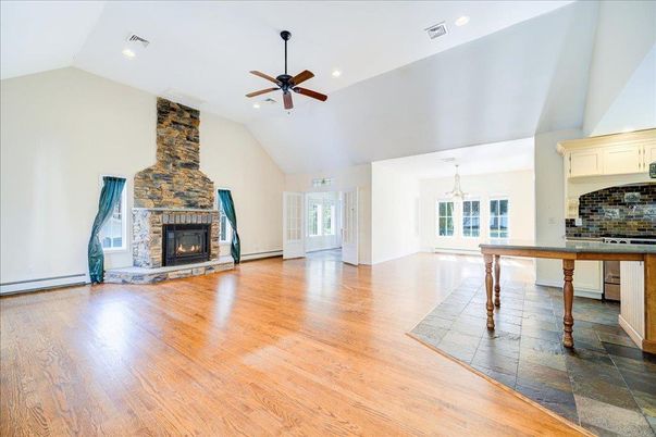 Fireplace, Interior, Recessed Lighting, Wood Texture Flooring