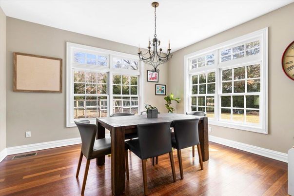 Chandelier, Dining room, Interior, Wood Texture Flooring