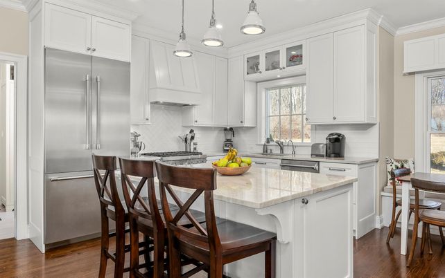 Interior, Kitchen, Pendant Lights, Stainless Steel Appliances, Wood Texture Flooring