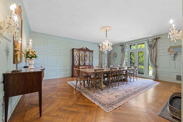 Chandelier, Dining room, Interior, Wood Texture Flooring