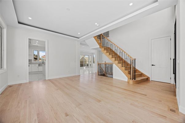 Empty room, Interior, Recessed Lighting, Wood Texture Flooring