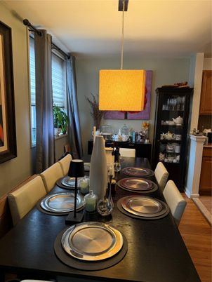 Dining room, Interior, Pendant Lights, Wood Texture Flooring